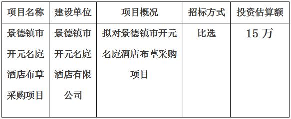 景德鎮(zhèn)市開元名庭酒店布草采購項(xiàng)目計(jì)劃公告