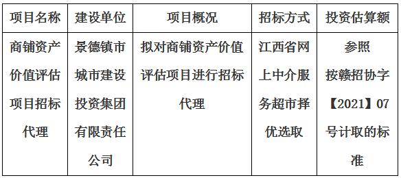 商鋪資產(chǎn)價值評估項目招標(biāo)代理計劃公告