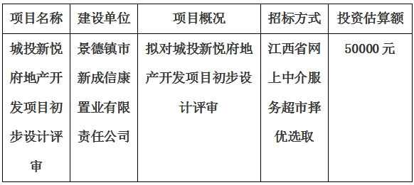 城投新悅府地產(chǎn)開發(fā)項目初步設計評審計劃公告