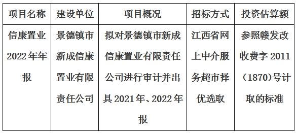 景德鎮(zhèn)市新成信康置業(yè)有限責任公司2022年審計年報項目計劃公告