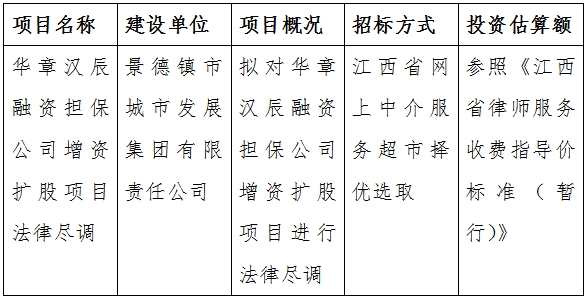 華章漢辰融資擔(dān)保公司增資擴股項目法律盡調(diào)計劃公告